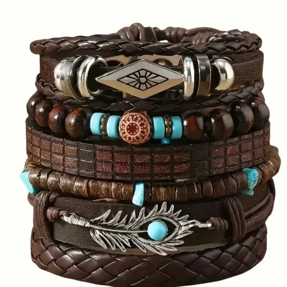 2/$40 Bohemian Brown‎ and Turquoise Bracelet Gift Set (#0271)